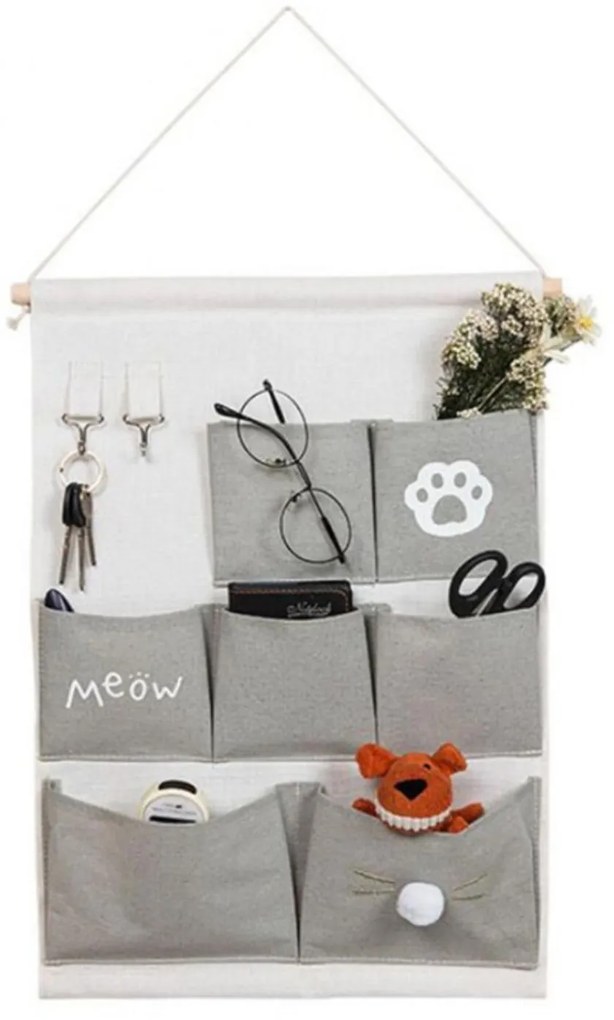 Organizator textil suspendat pentru jucarii si depozitare, Meow, 50x35 cm