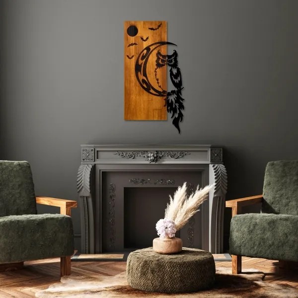 Decorațiune de perete 36x66 cm lemn/metal bufniță