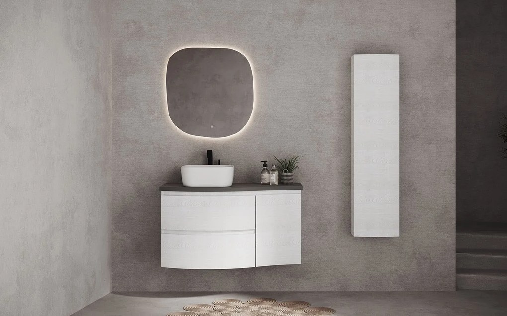 Oglindă lemn masiv cu iluminare LED si acționare touch 68x70cm