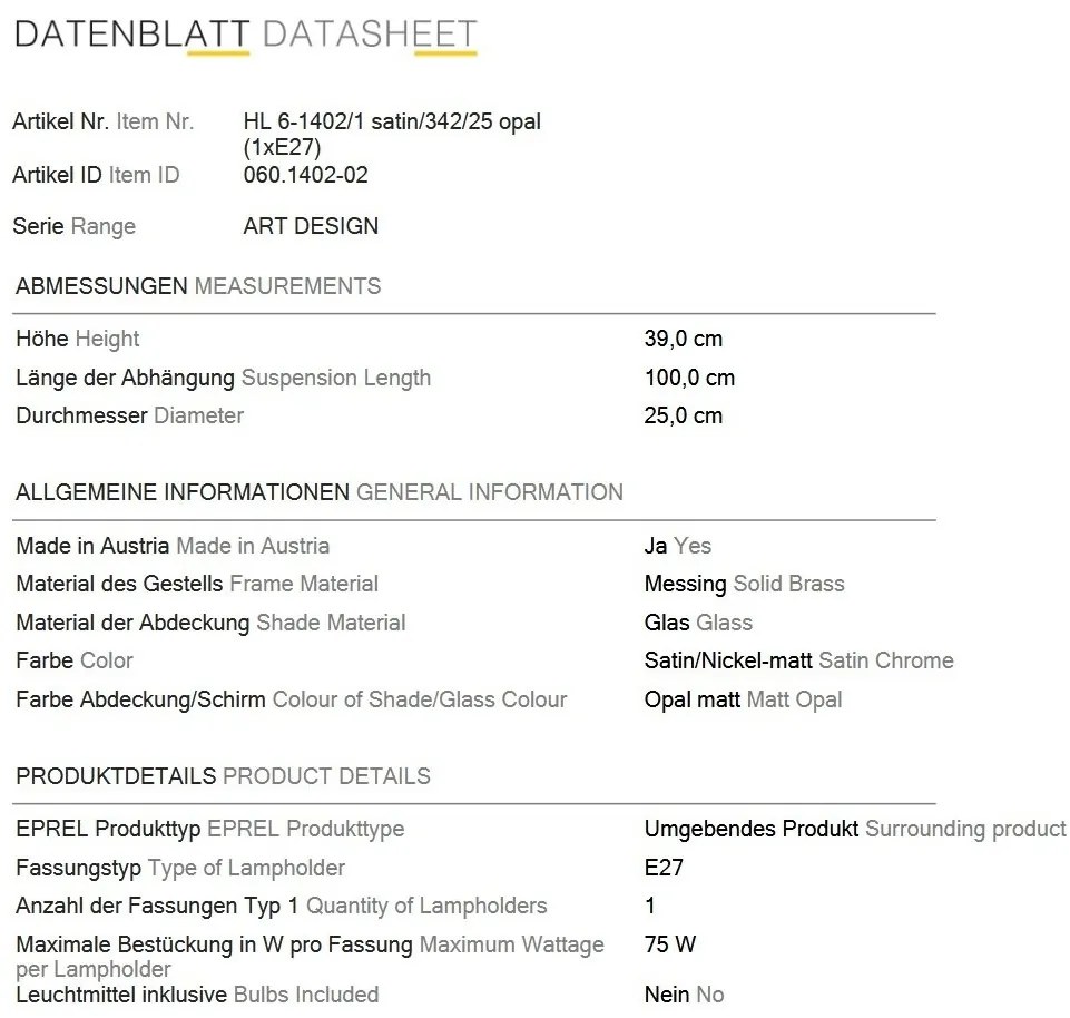 Lustra, Pendul realizat manual ARTDESIGN 25cm, crom satinat/ alb opac