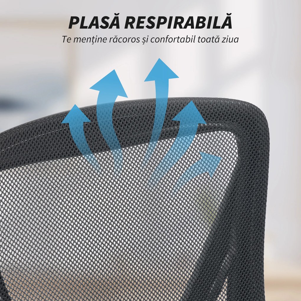HOMCOM Scaun de Birou din Plasă cu Brațe Rabatabile, Suport Lombar, 59,5 x 56 x 103 cm, Negru | Aosom Romania