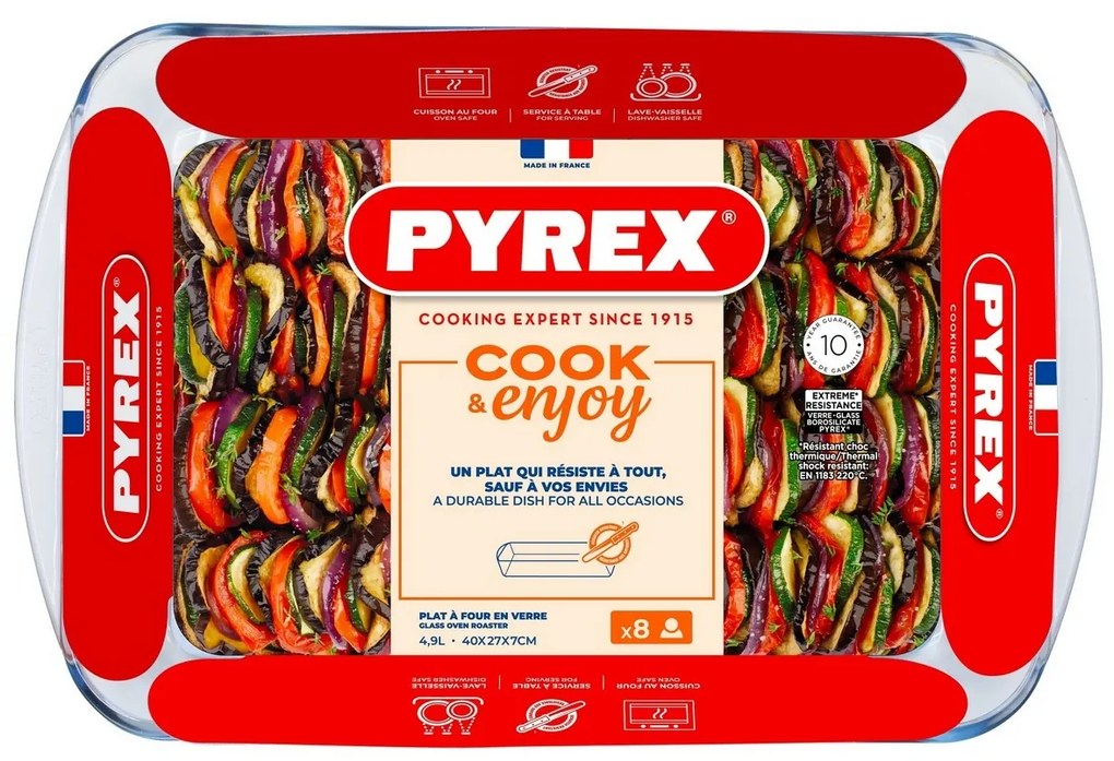 Pyrex Vas de sticlă pentru cuptor 4,9 l, 40 x 27 x7 cm, L