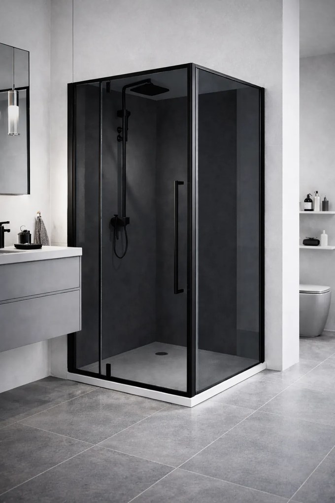 Cabina dus HYDRA 90x90 patrata, geam fumuriu securizat 6 mm, profil negru mat