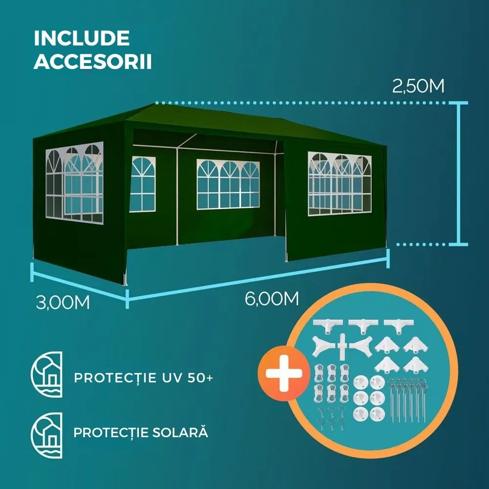 Cort de petrecere NEAPOL, 3x6m, verde Jurhan