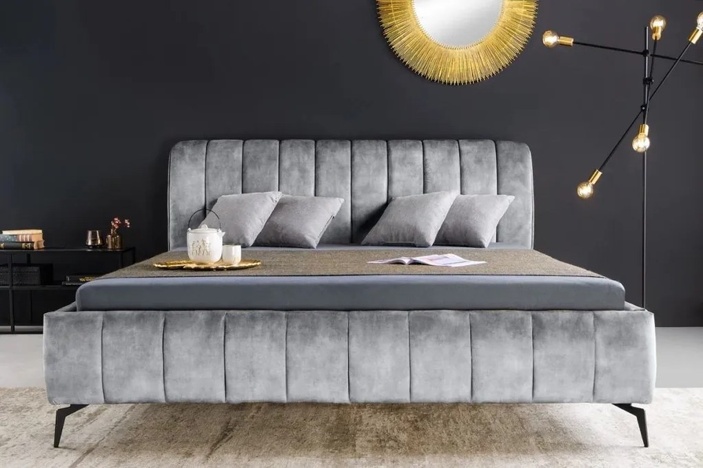 Pat elegant tapitat cu catifea gri, Amsterdam 160x200cm A-46163 VC