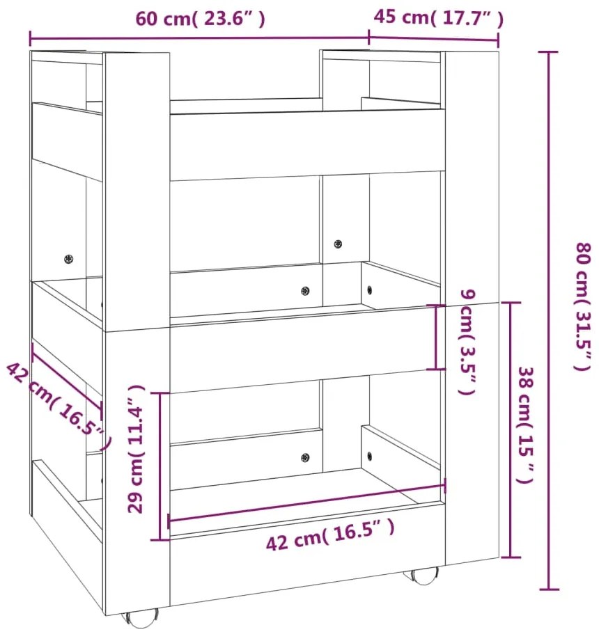 Carucior de bucatarie stejar sonoma 60x45x80 cm lemn prelucrat Stejar sonoma