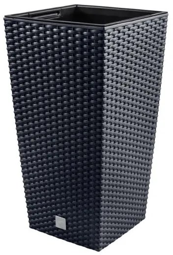 Ghiveci decorativ de flori, patrat 22.5x22.5x42.1 cm, imitatie ratan, negru, Rato