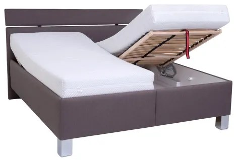 Pat tapițat ALIS 180 x 200 cm, cu saltea și spațiu de depozitare, maro