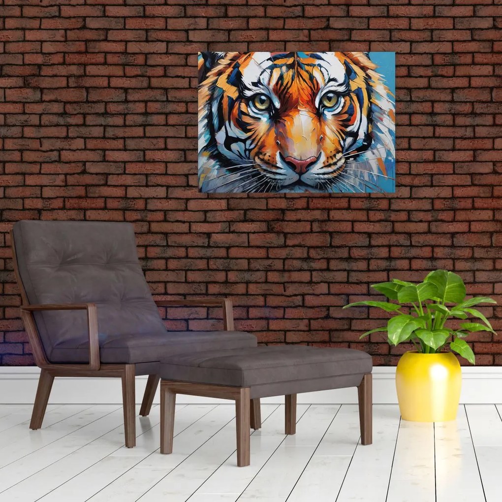 Tablou - Vedere a unui tigru, pictură (70x50 cm)