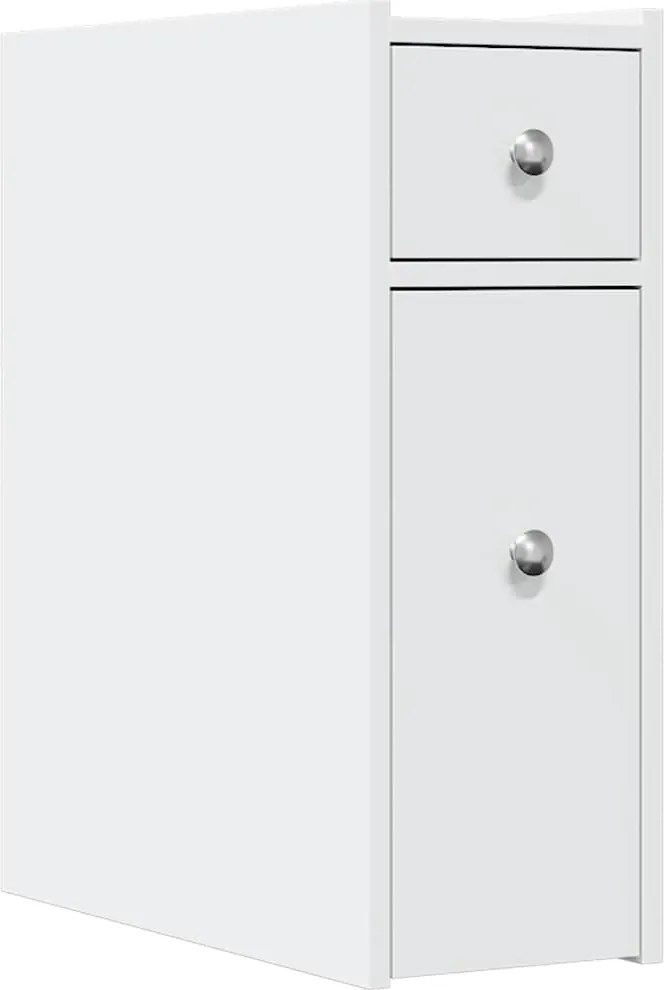 vidaXL Dulap de baie îngust cu roți, alb, lemn prelucrat