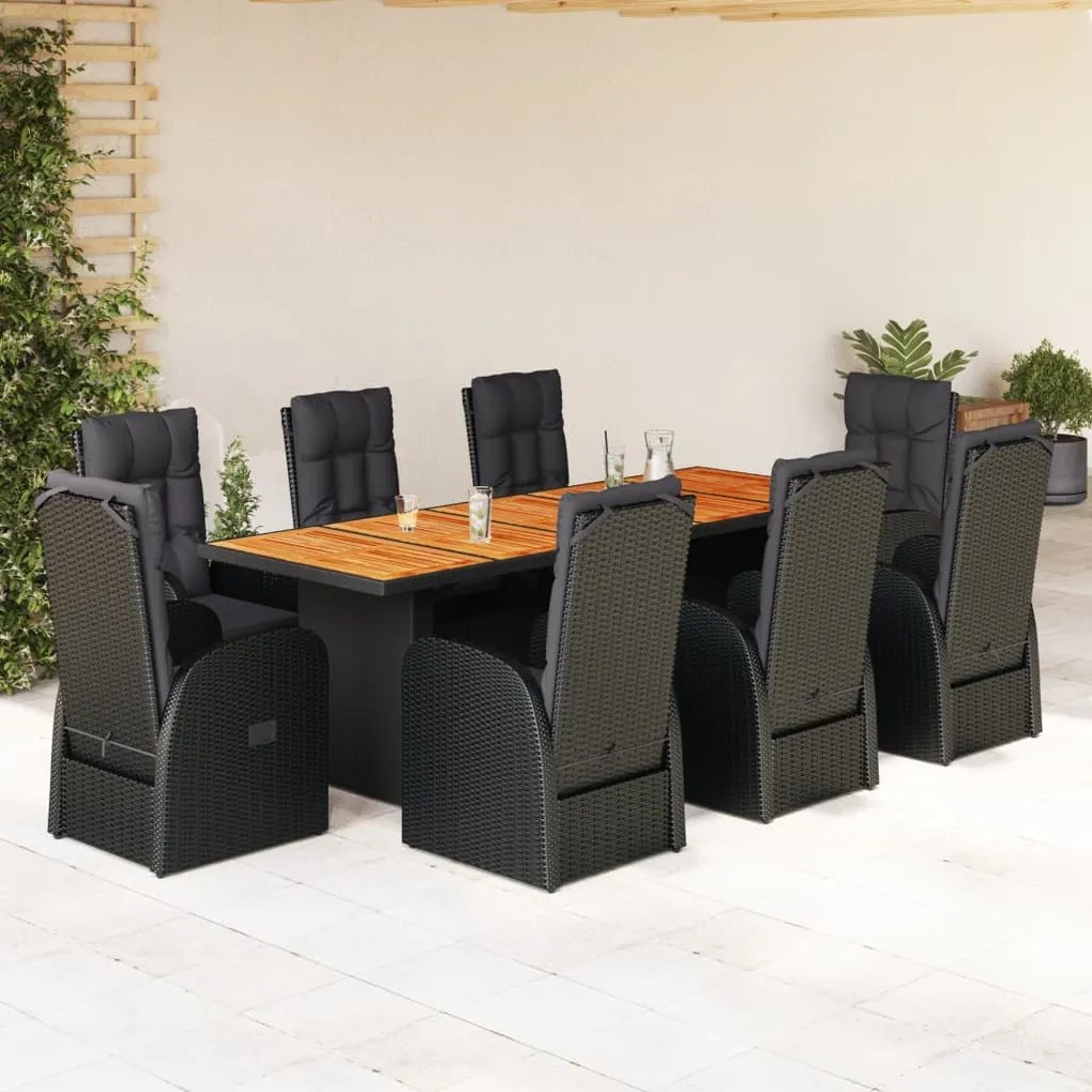 3277651 vidaXL Set mobilier de grădină cu perne, 9 piese, negru, poliratan