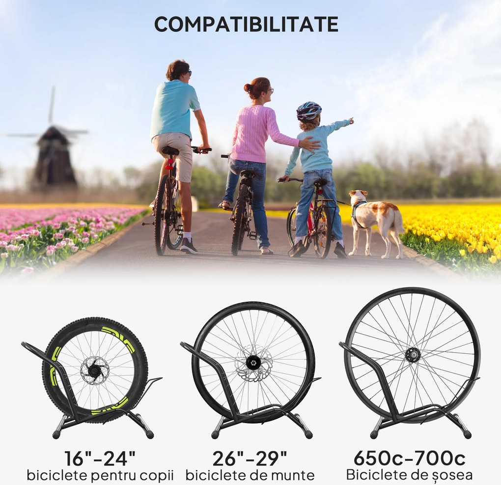 SPORTNOW Cavalet pentru Biciclete pentru Anvelope, Suport de Bicicletă de Podea din Oțel, 59x41x38 cm, Negru | Aosom Romania