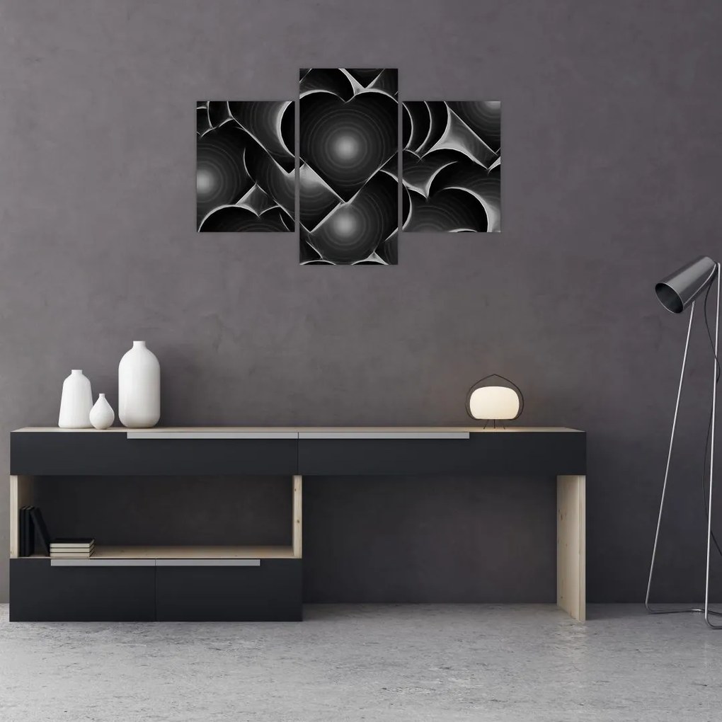 Tablou cu inimile alb - negre (90x60 cm)