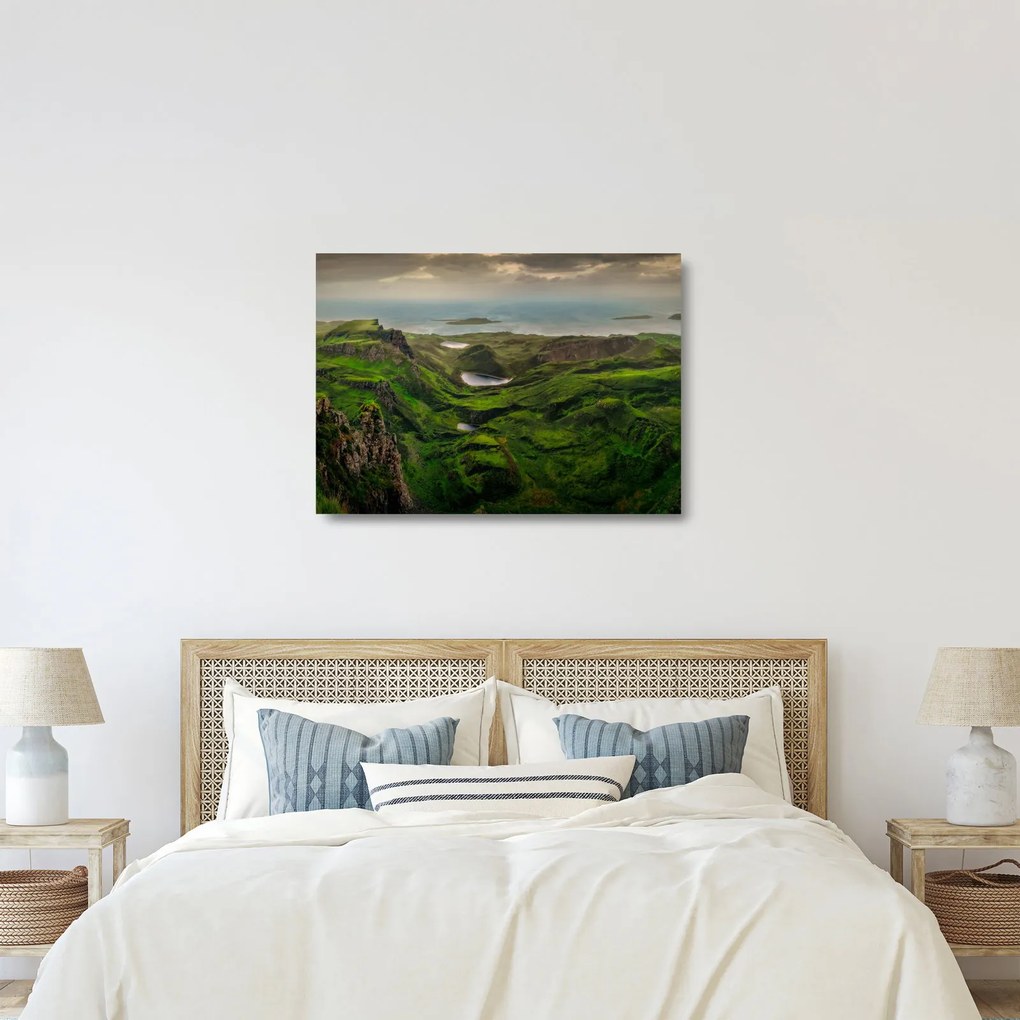 Tablou pe sticlă - Quiraing, Scoția (70x50 cm)