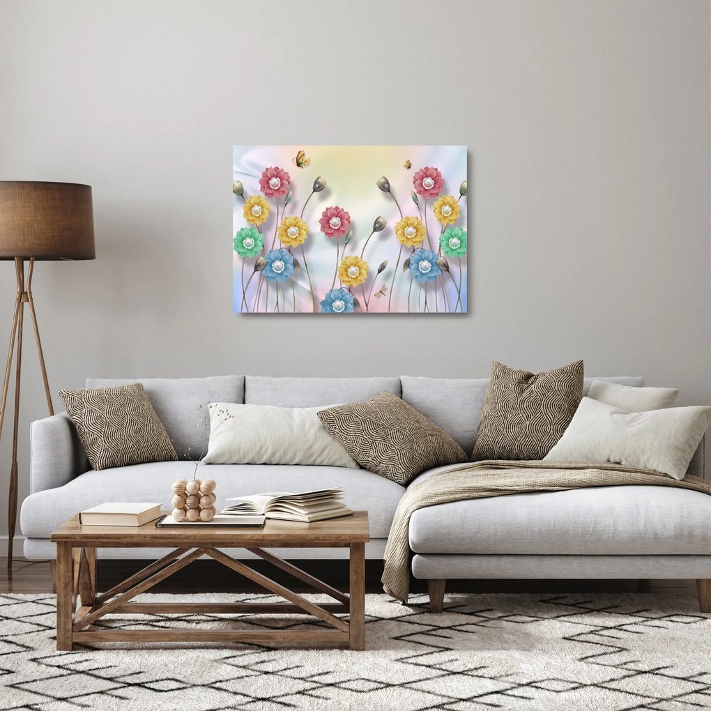 Tablou pe sticlă - Lunca colorată (70x50 cm)