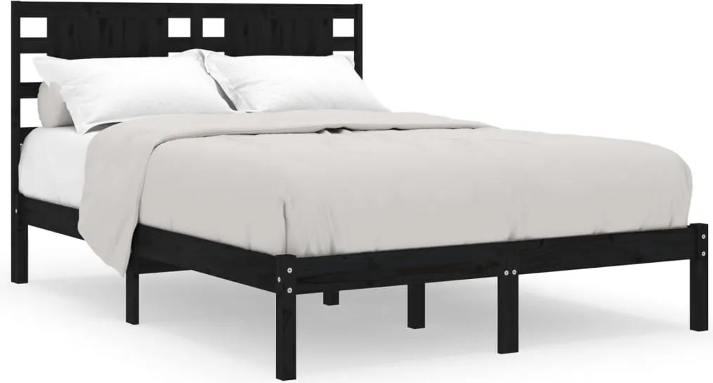 vidaXL Cadru de pat, negru, 140x190 cm, lemn masiv de pin
