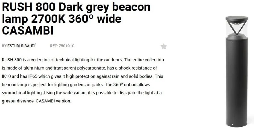 Stalp LED iluminat exterior simetric 360º wide IP65 RUSH 80cm 2700K CASAMBI