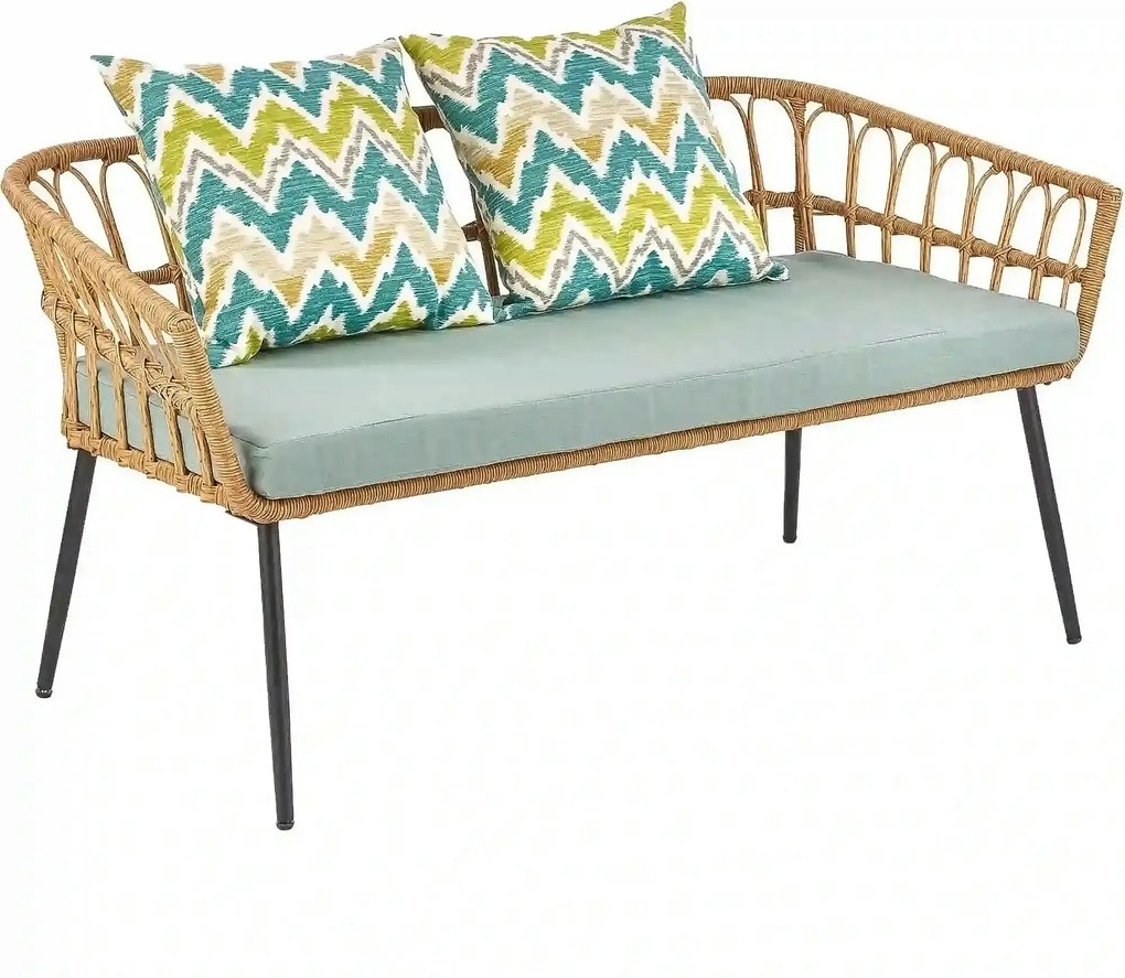 Banca GARDENA 2S, stejar/negru, rattan sintetic/otel, 140x68x71 cm