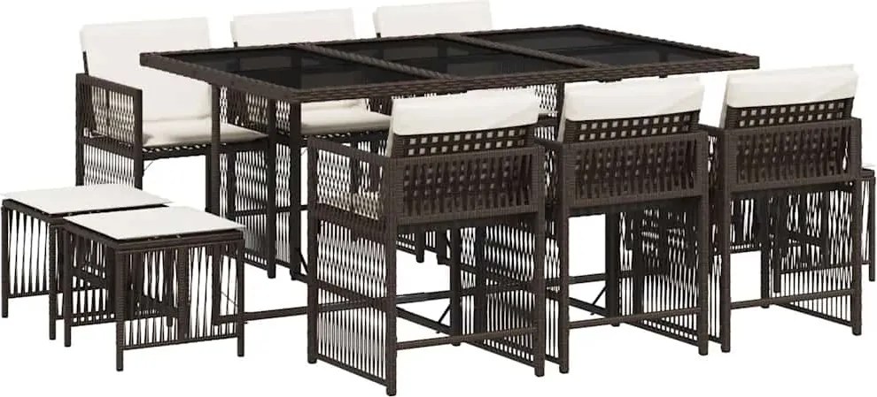 vidaXL Set mobilier de grădină cu perne, 11 piese, maro, poliratan