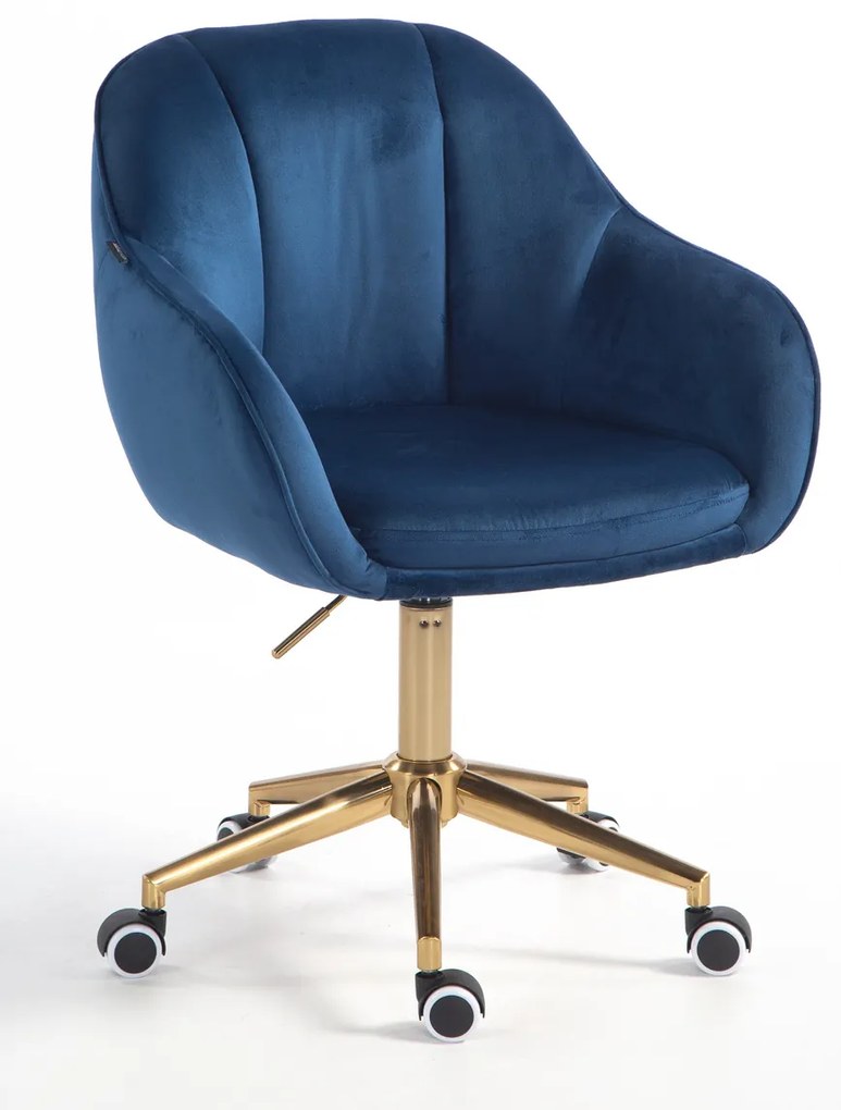 HR2055K Scaun Bleumarin din Catifea cu Bază Aurie