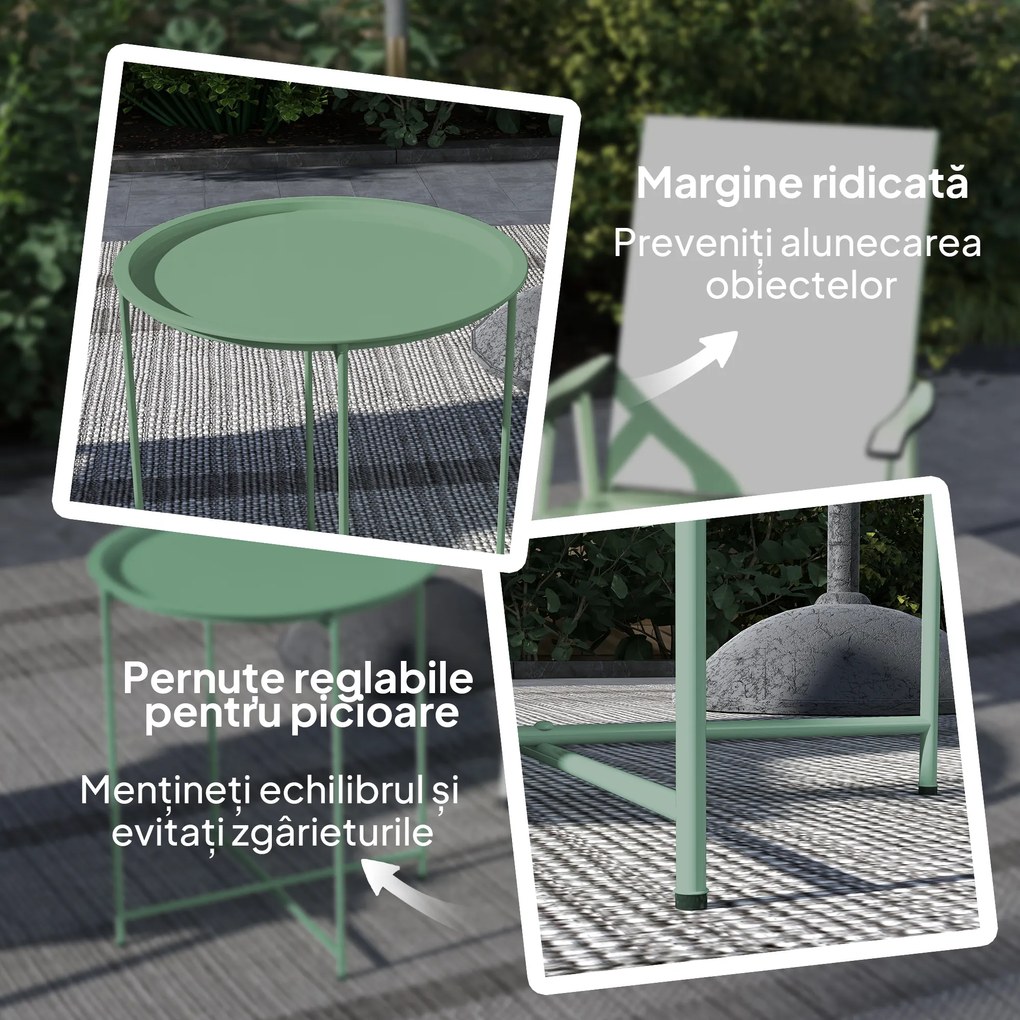 Outsunny Masă de grădină cu tavă detașabilă și picioare pliabile din oțel, Ø46x50 cm, verde | Aosom Romania