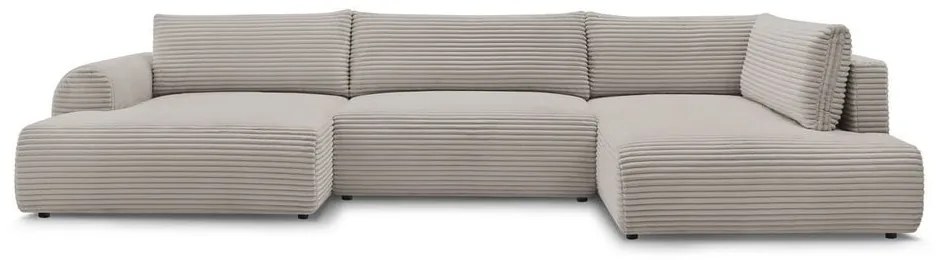 Colțar gri deschis/bej extensibil/cu spațiu de depozitare cu tapițerie din catifea reiată (cu colț pe partea dreaptă/în formă de "U") Lucien – Bobochic Paris