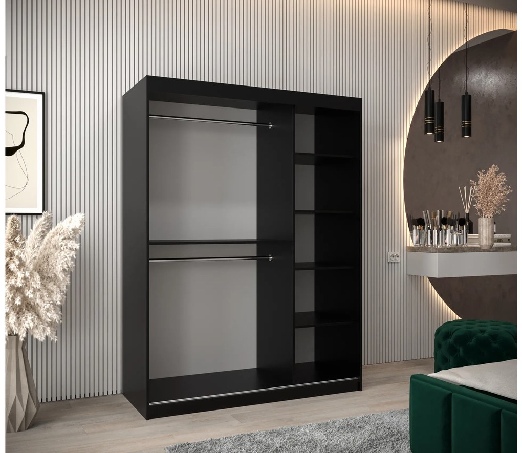 Dulap de haine 150 cm Toki 2 (negru mat + stejar artisan). 1064991