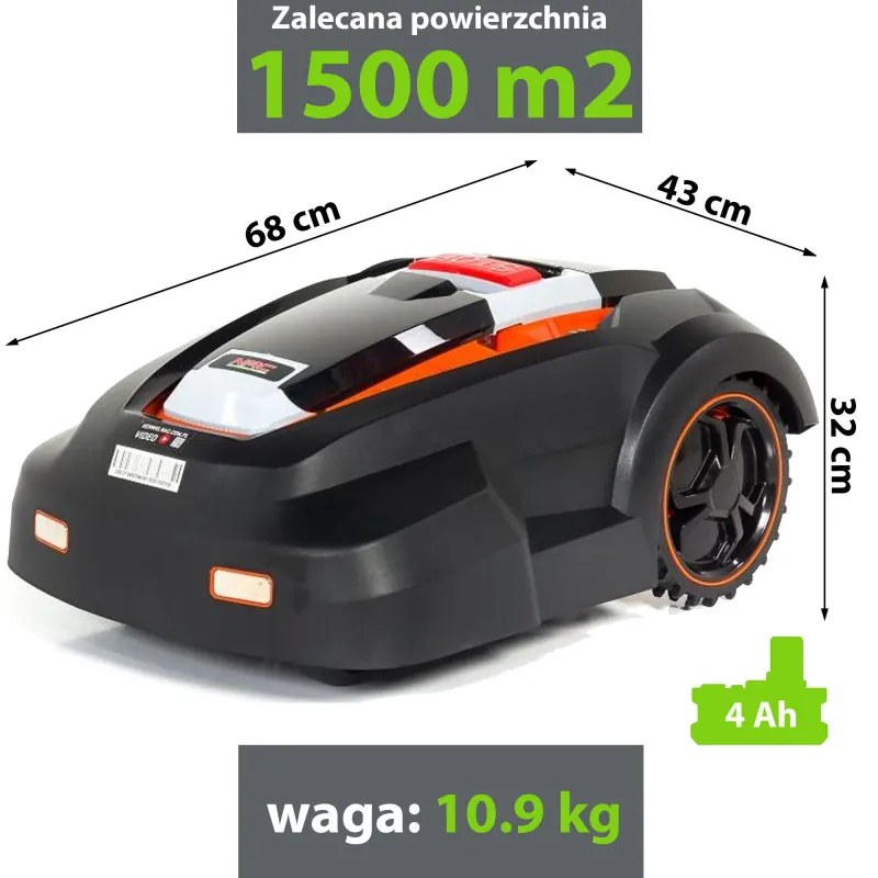 Resigilat: Robot de tuns iarba NAC RLM1500G2-NG, 1500M2, 28V, Li-Ion 4.0Ah, Negru/portocaliu