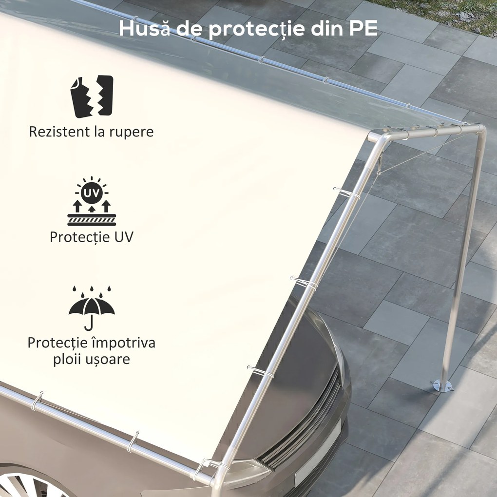 Outsunny Acoperiș pentru Carport 10 x 20 ft, Prelată de Schimb Rezistentă la UV cu Corzi Elastice, Albă | Aosom Romania