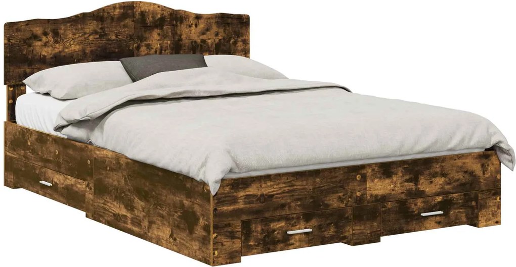 vidaXL Cadru de pat Stejar fumuriu 140 x 200 cm Lemn compozit