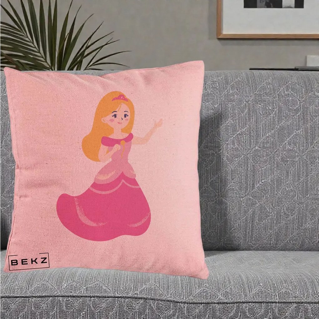 Perna Personalizata Printesa Roz cu Microfon, 40x40 cm, Roz, Husa Detasabila, Perna Inclusa, BEKZ®