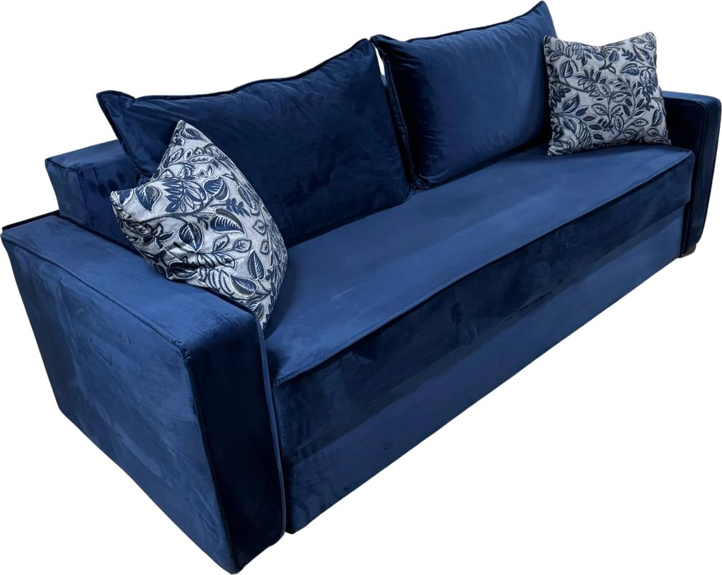 Canapea LARISA extensibila, 3 locuri, lada de depozitare, catifea bleumarin, 220x95x85 Bleumarin, Catifea