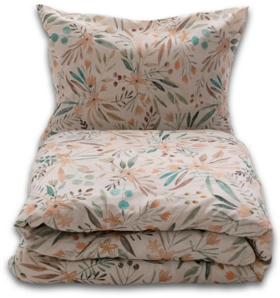 Lenjerie de pat din bumbac și in Pajiște, 220 x 200 cm, 2x 70 x 80 cm