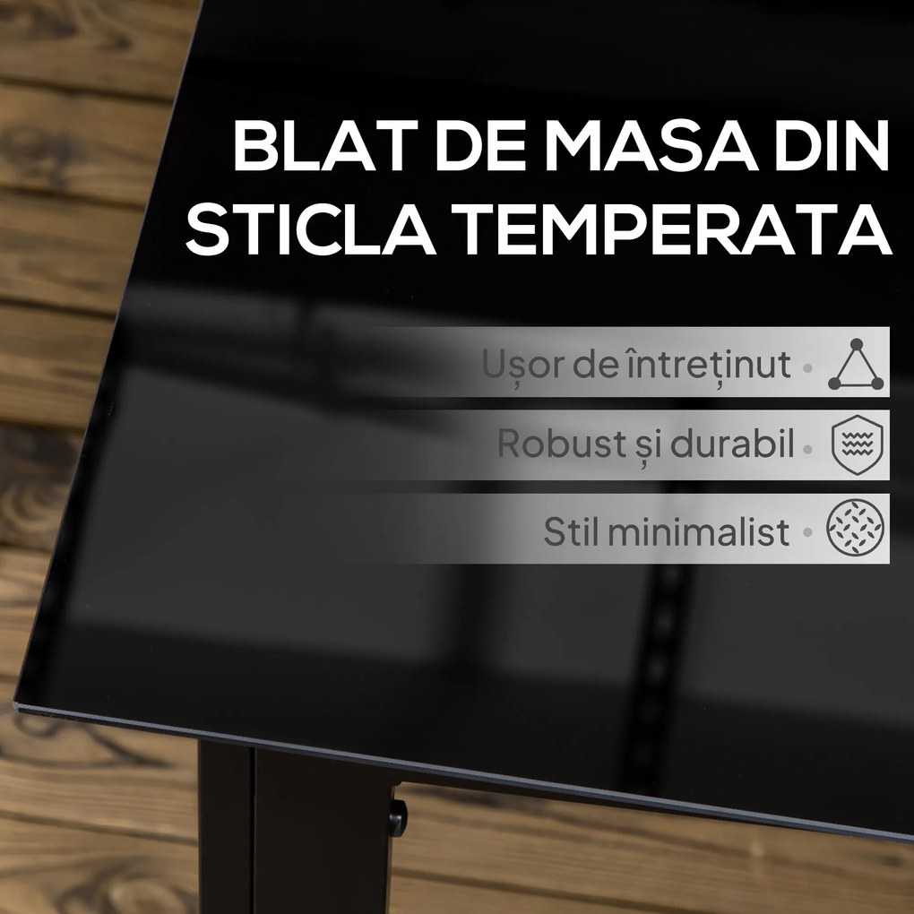 Outsunny Masă de Grădină cu Blat din Sticlă Temperată 150x90 cm pentru 6 Persoane, Masă de Luat Prânzul din Aluminiu pentru Exterior, Patio, Terasă, Balcon, Negru | Aosom Romania