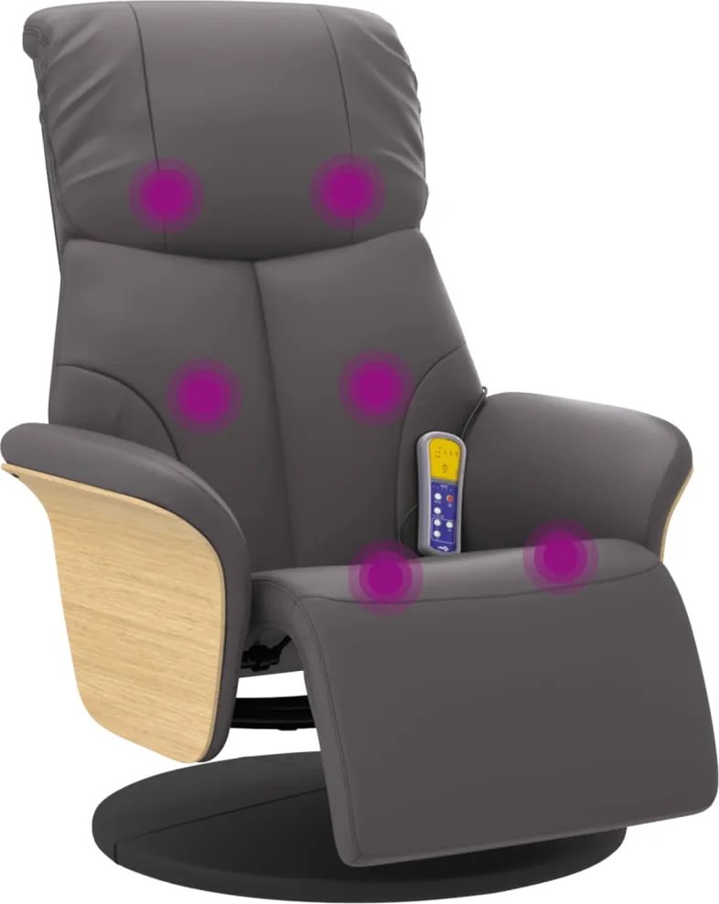 vidaXL Fotoliu de masaj rabatabil, cu taburet, gri, piele ecologică