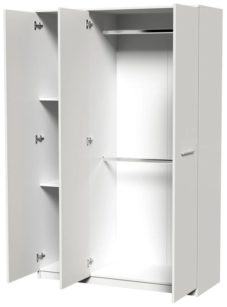 Dormitor Luiza 3U5P, culoare alb, cu pat standard 160 x 200 cm, dulap cu 3 usi, comoda si 2 noptiere