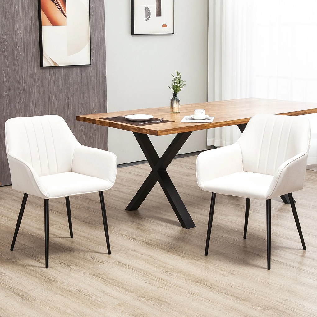 HOMCOM Scaune de Masa Scaune de Vizitator Design scandinav - Set de 2 scaune - Picioare metal negru - Scaun Spatar Brate ergonomici material textil de in Bej | Aosom Romania