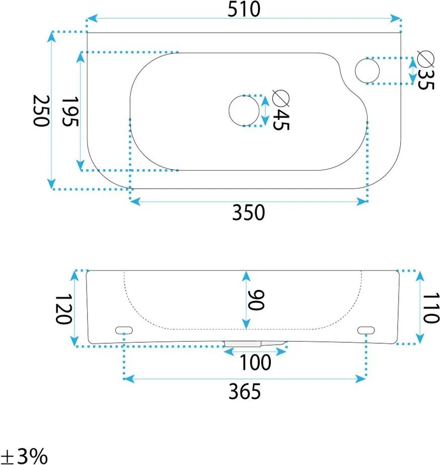 Lavoar pe blat suspendat REA Odetta alb