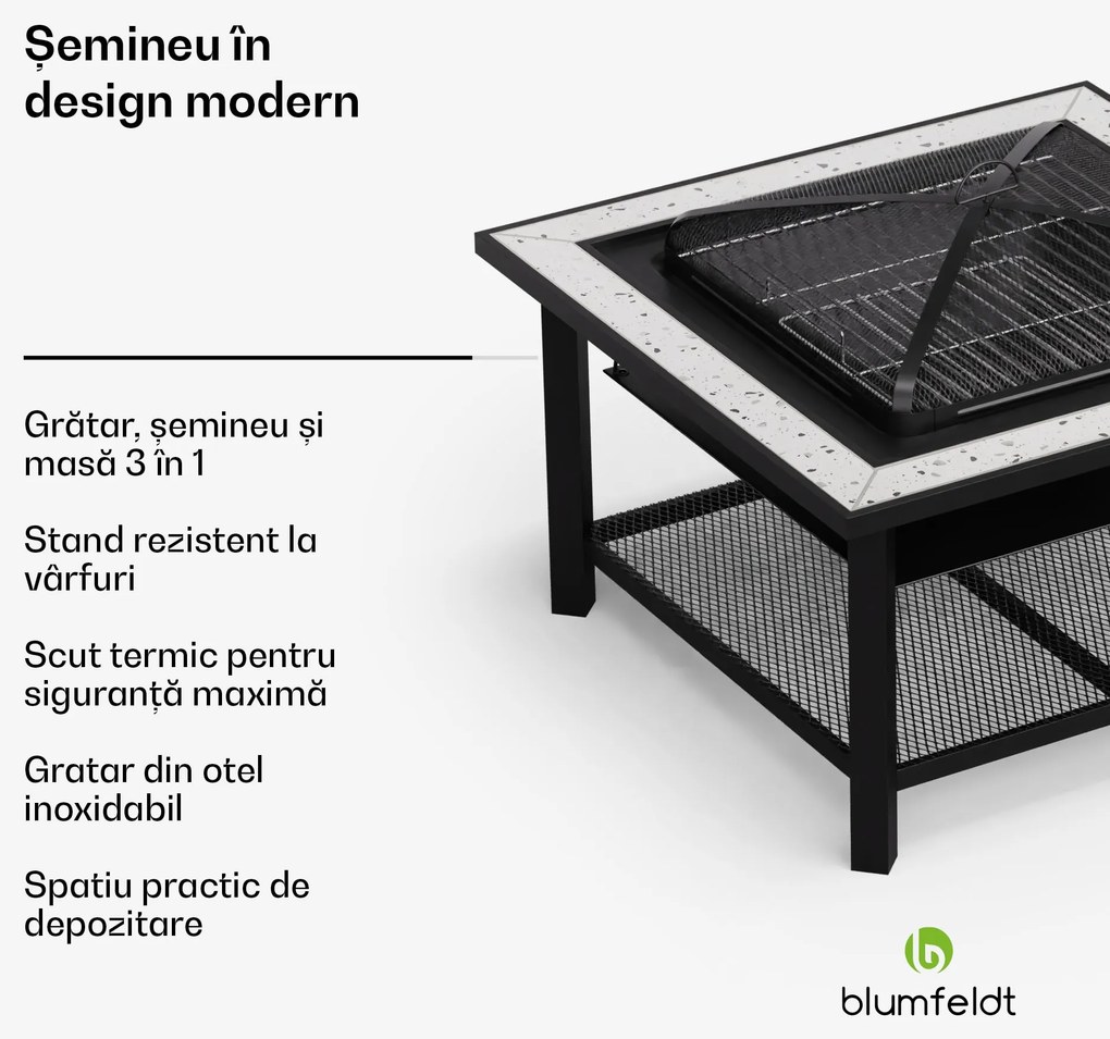 Merano Avanzato 3 în 1, șemineu cu funcție grill, poate fi folosit ca masă