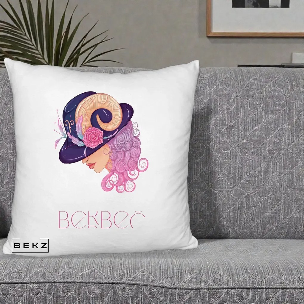 Perna Personalizata Zodie Berbec, 40x40 cm, Alb Pufos, Husa Detasabila, Perna Inclusa, BEKZ®