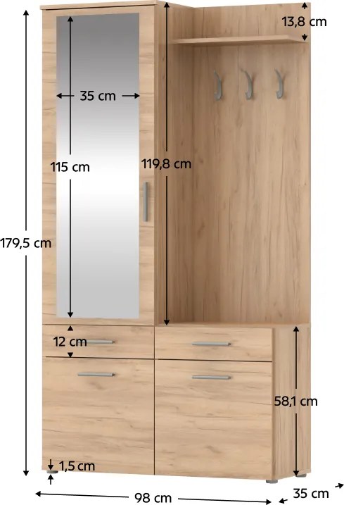 Set pentru hol, stejar artisan, LEVITO