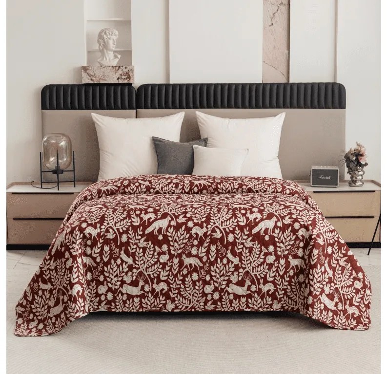 Cuvertura de pat FOREST ANIMALS, maro Dimensiune: 170 x 210 cm