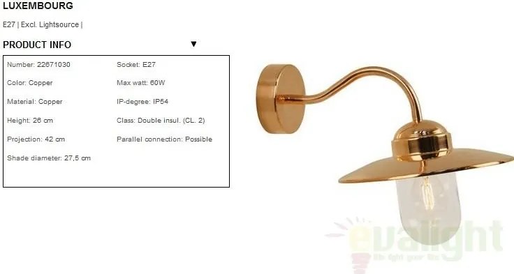 Aplica de perete exterior IP54 Luxembourg cupru 22671030NL