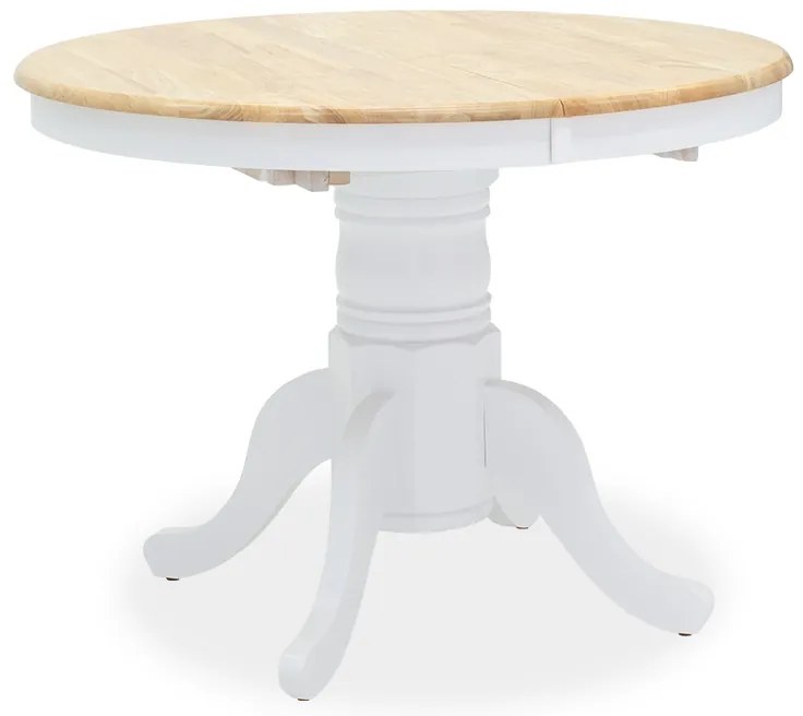 Masa Bucatarie/Dining Extensibila Lirma Din Lemn De Arbore De Cauciuc Finisaj  Alb-Stejar 100-138x75 Cm