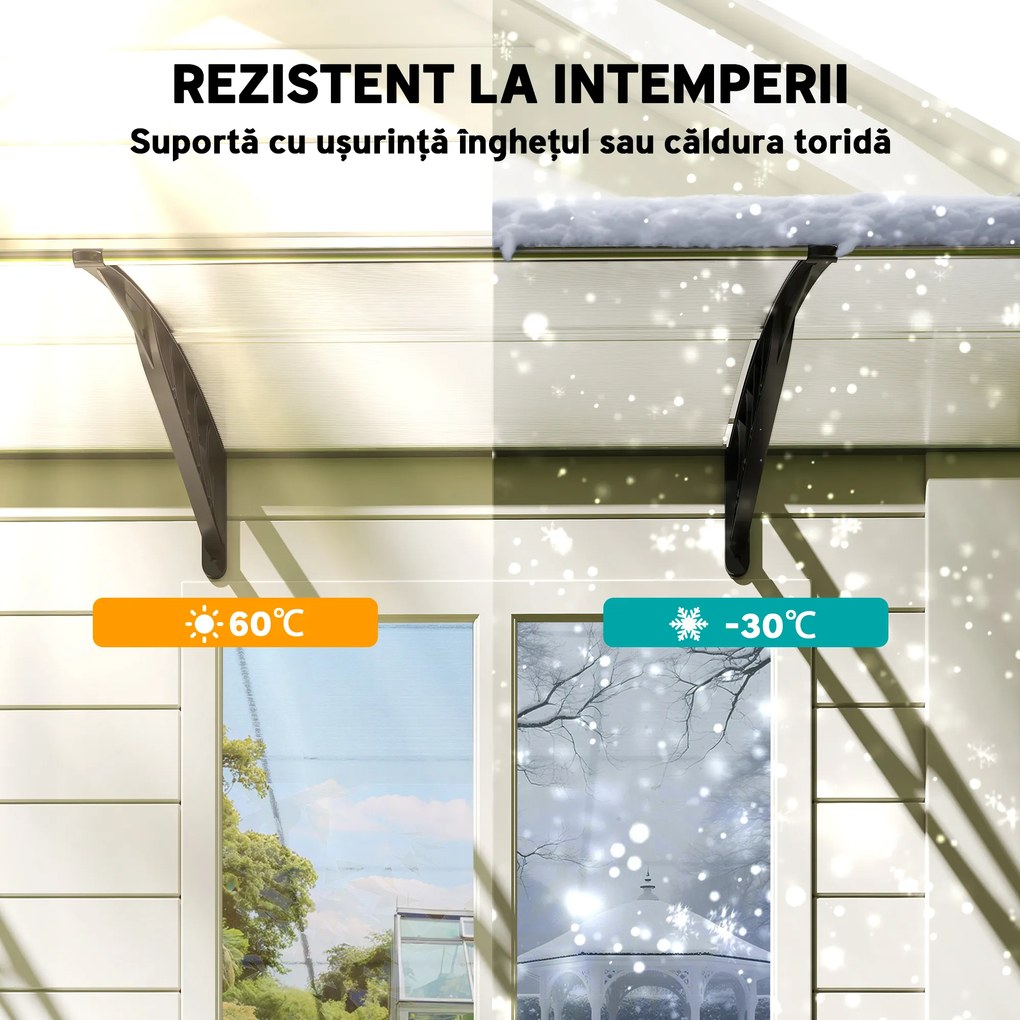 Outsunny Copertina pentru exterior, curbata cu suruburi si buloane incluse, copertina din policarbonat, PP si aluminiu, 295x90x23.5cm
