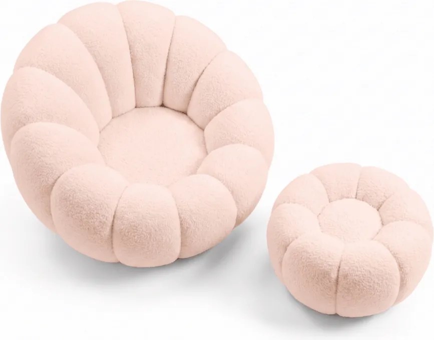 Fotoliu de design rotativ BLOOM cu taburet, roz deschis
