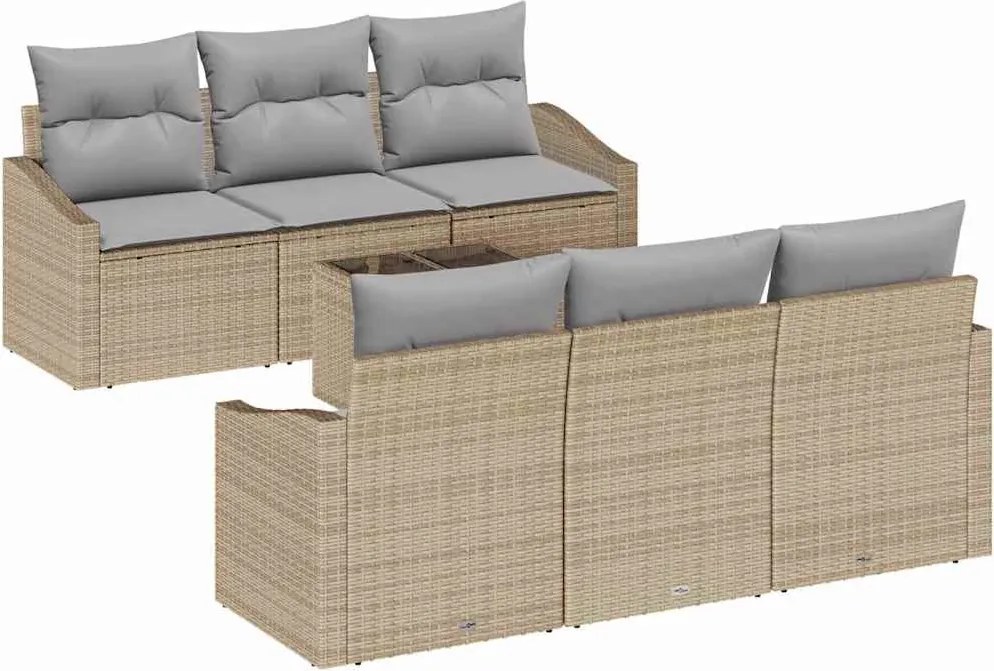 vidaXL Set de canapea cu pernă 7 pcs Beige și gri deschis poliratan