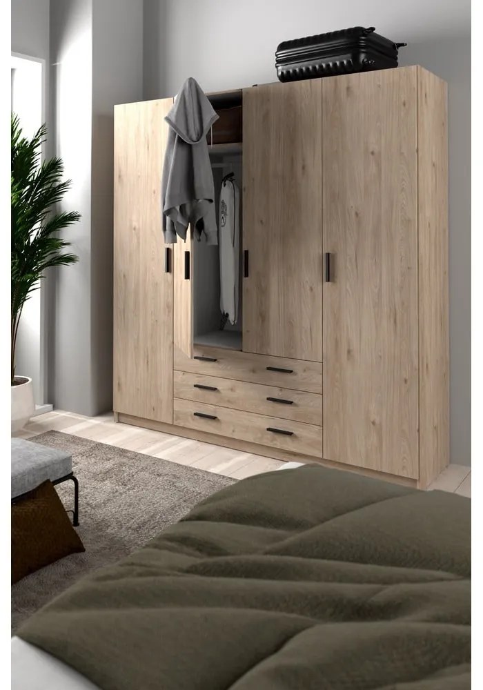 Șifonier în culoare naturală cu aspect de lemn de stejar 196x200 cm Sprint – Tvilum