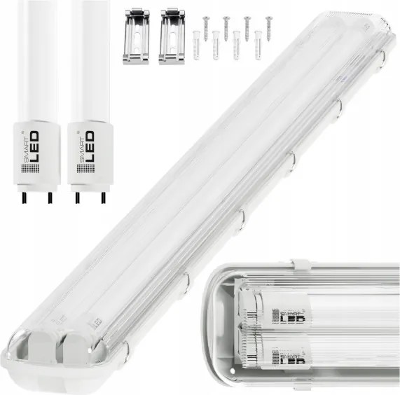 Corp de iluminat tehnic LED T8, 2 x soclu G13, 20 W, 230 V, 6500 K, 120 cm, IP65, alb