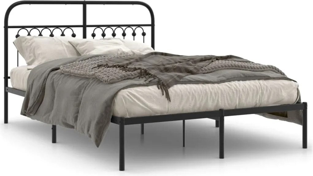 vidaXL Cadru de pat metalic cu tăblie, negru, 140x190 cm